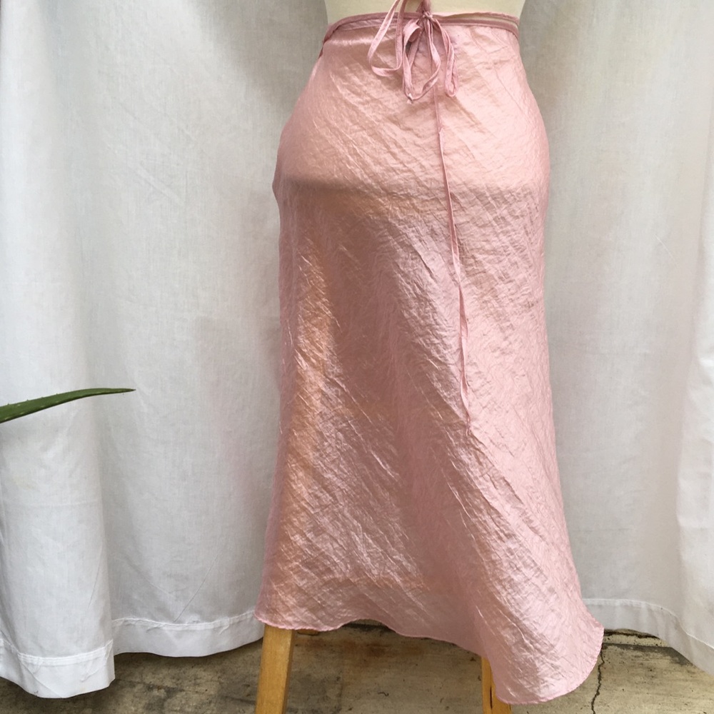 Light Pink Sateen Shift Wrap Around Midi Skirt Ciao Lucia